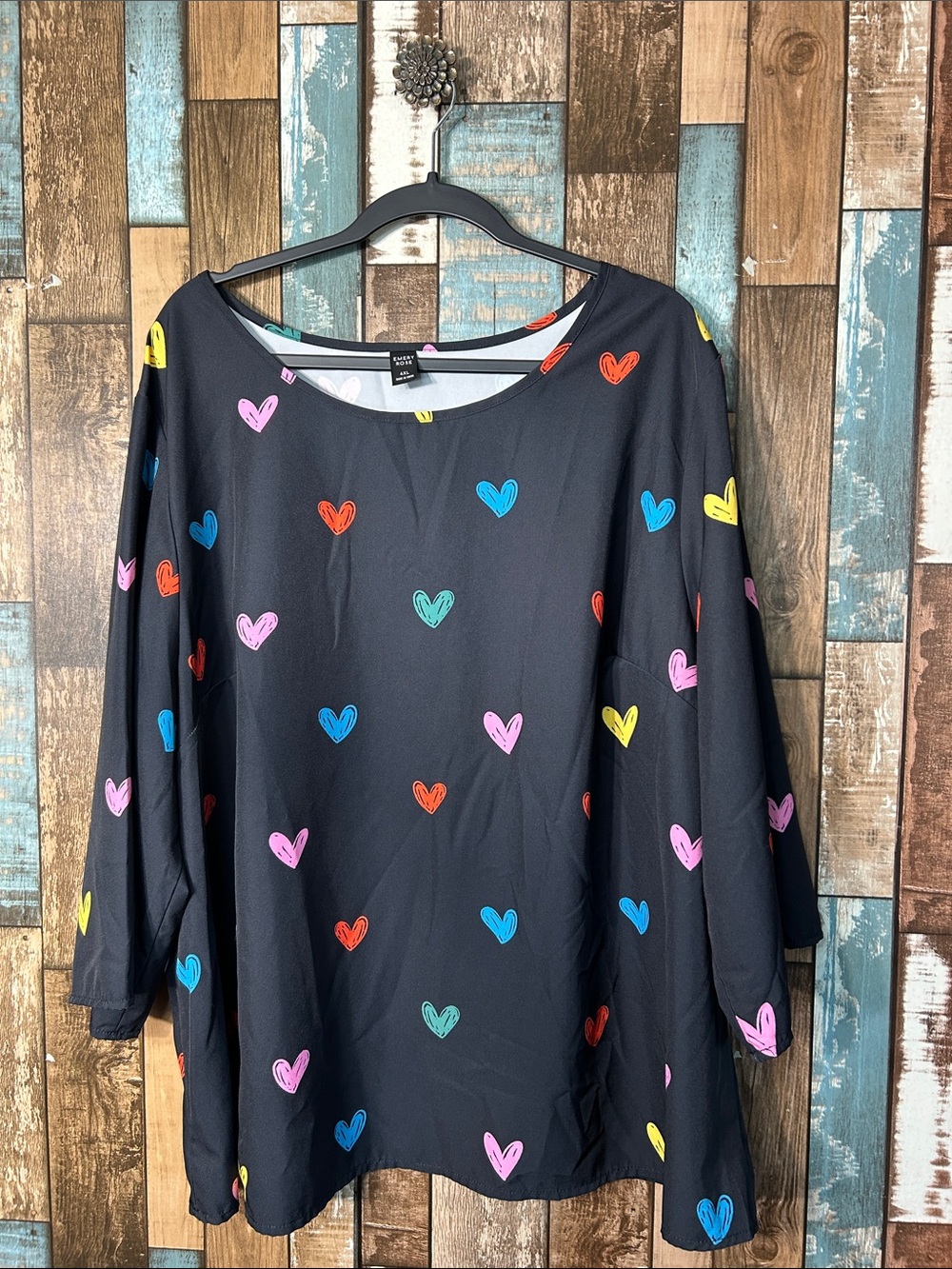 Emery Rose Black Top with Bright Heart Motif